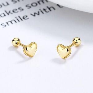 Gold Heart Stud Earrings Sterling silver 925